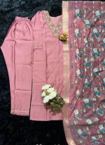 Roman Silk Pink Festival Wear Hand Work Readymade Straight Suit